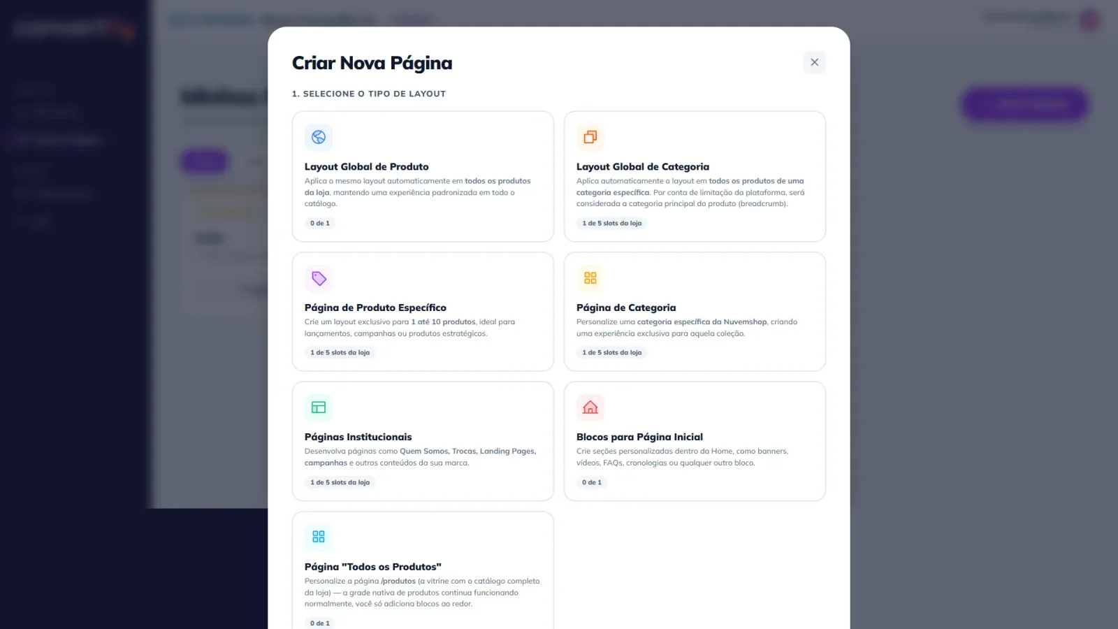 Páginas construídas no App Convertfly